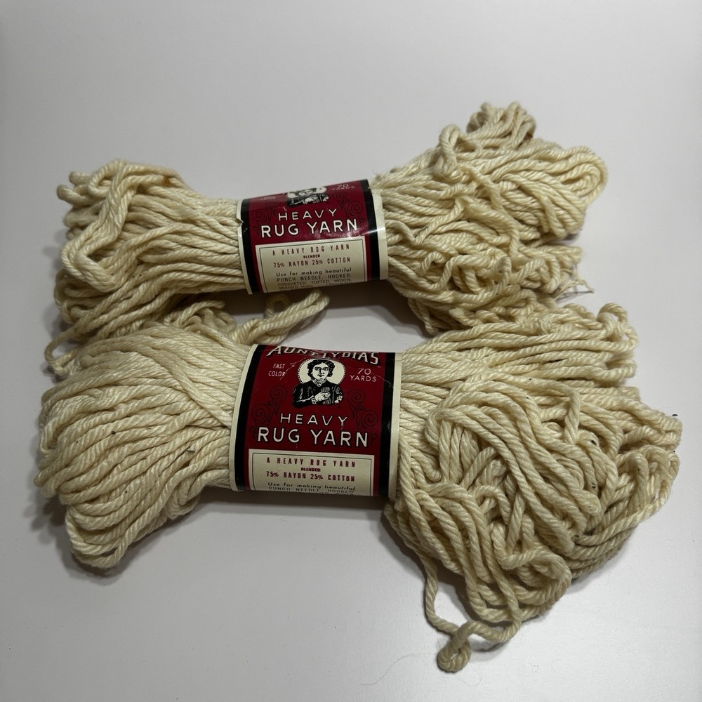 AUNT LYDIA'S HEAVY RUG YARN Natural 24 Beige Rayon Cotton NEW 70 yds LOT 2 Skein